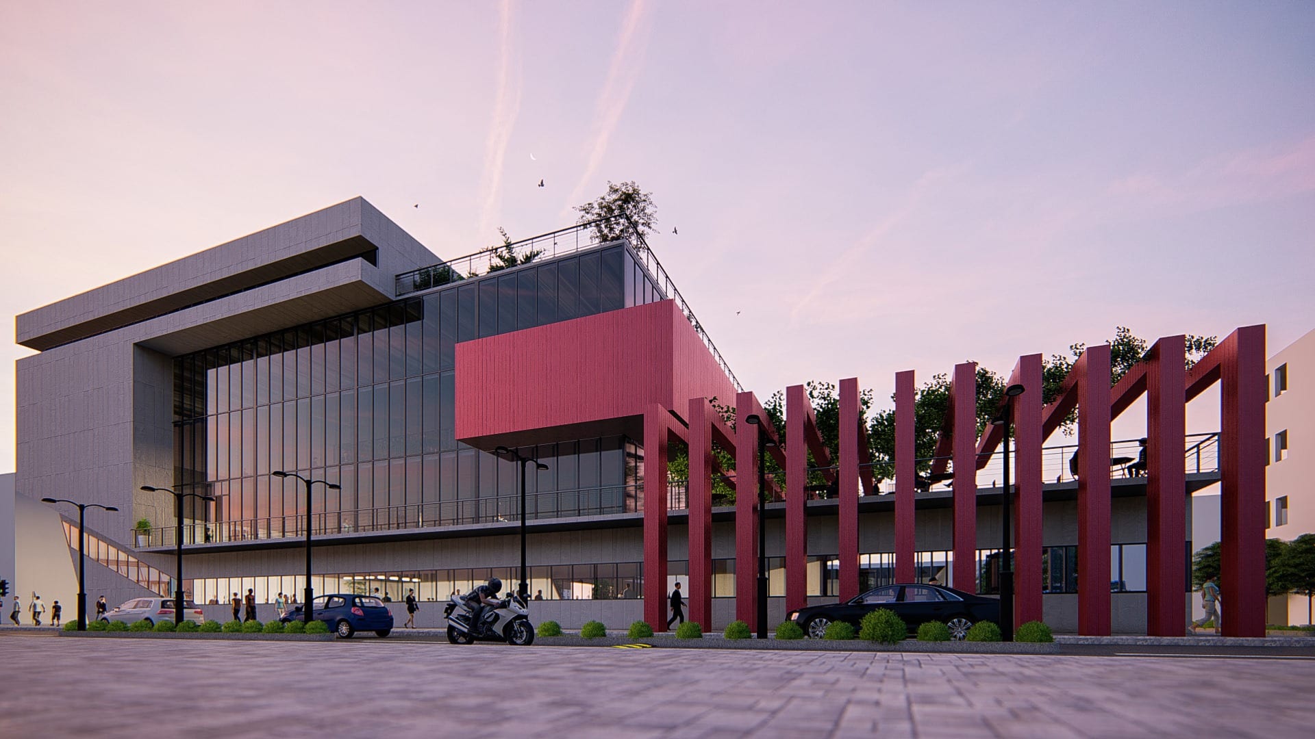 3D-Visualisierung des Äußeren eines Bürogebäudes