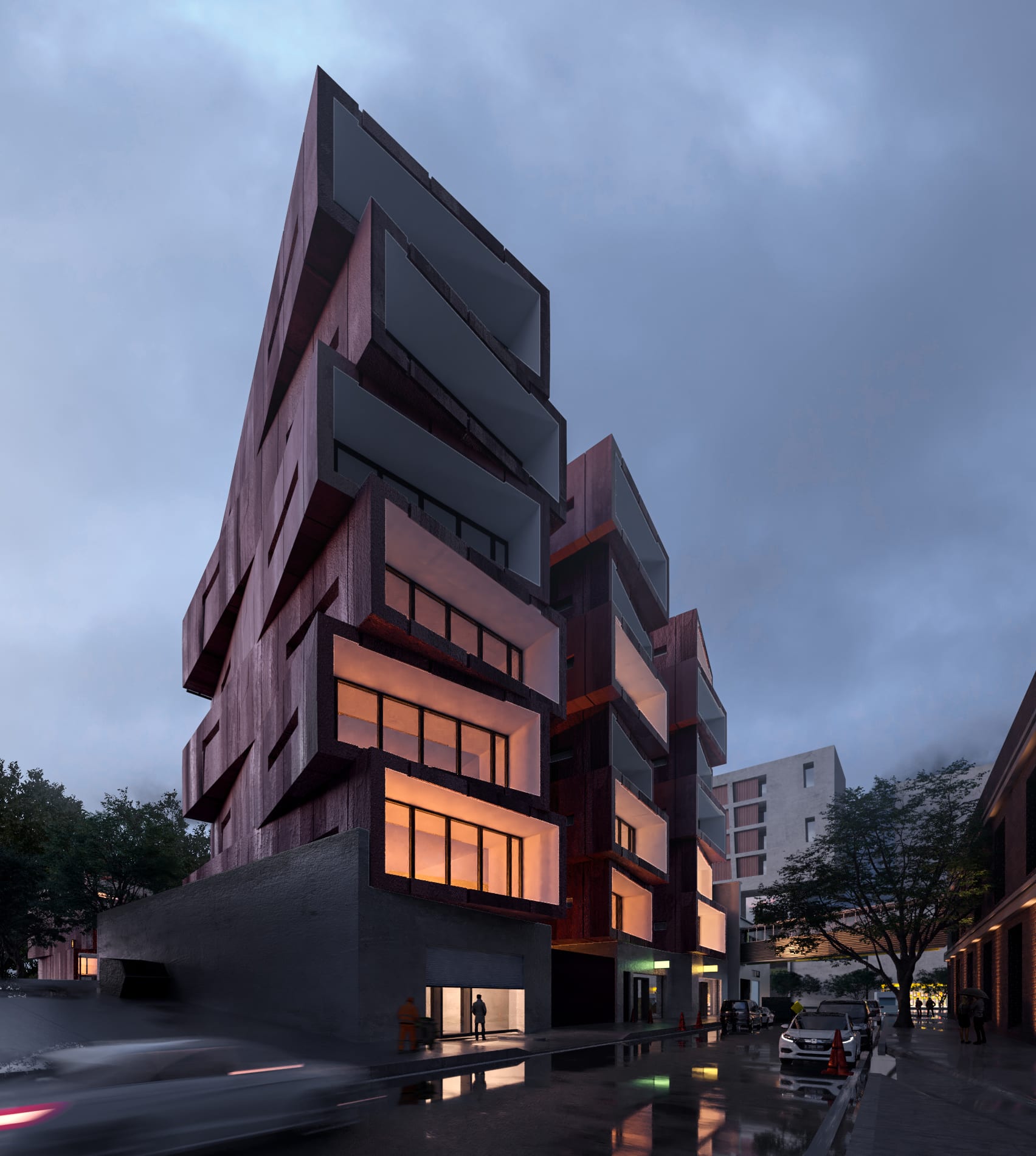 3D-Visualisierung des Äußeren eines Bürogebäudes